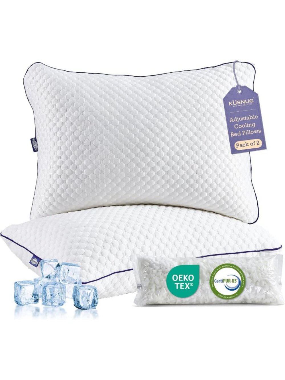 Adjustable Shredded Memory Foam Pillows Set of 2 - Queen Size Comfort & Support